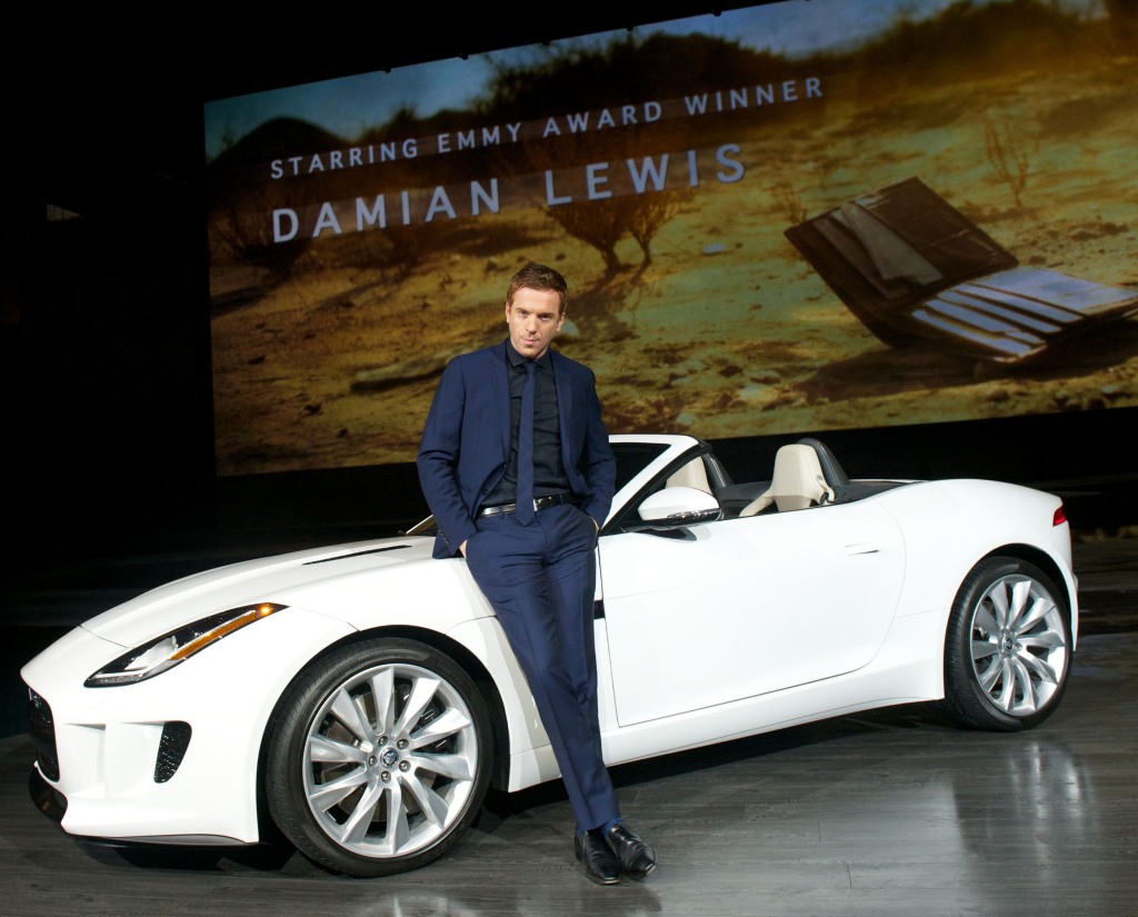Actor Damian Lewis with new 2013 Jaguar F-Type during VIP reveal at Paramount Studios 27 November